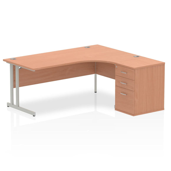 Impulse 1800mm Right Crescent Desk Grey Oak Top White Cantilever Leg Workstation 800 Deep Desk High Pedestal Bundle