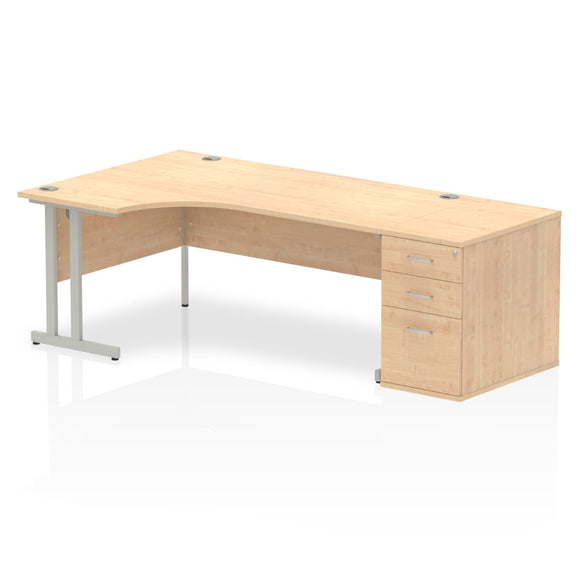 Impulse 1800mm Left Crescent Desk Maple Top Silver Cantilever Leg Workstation 800 Deep Desk High Pedestal Bundle