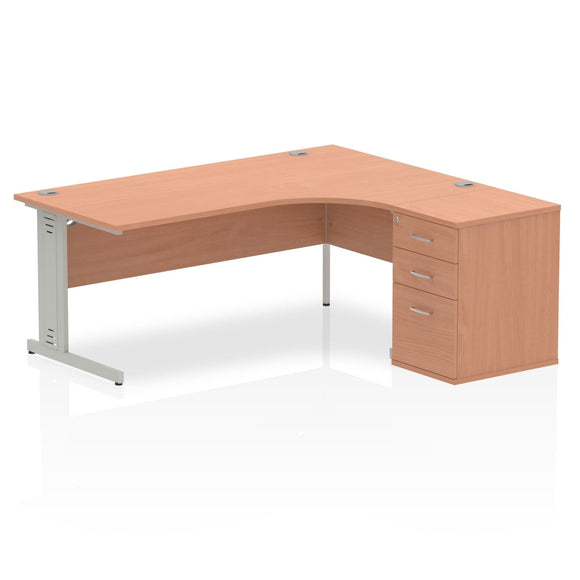 Impulse 1800mm Right Crescent Desk Grey Oak Top White Cable Managed Leg Workstation 800 Deep Desk High Pedestal Bundle