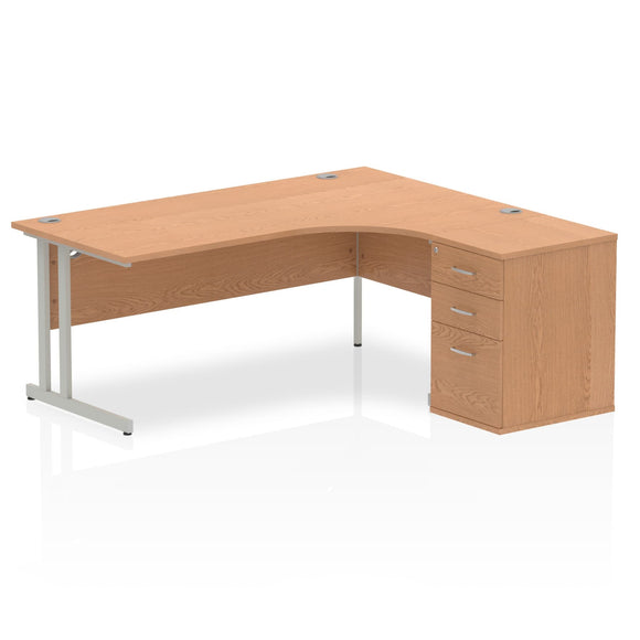 Impulse 1800mm Right Crescent Desk Oak Top Silver Cantilever Leg Workstation 600 Deep Desk High Pedestal Bundle