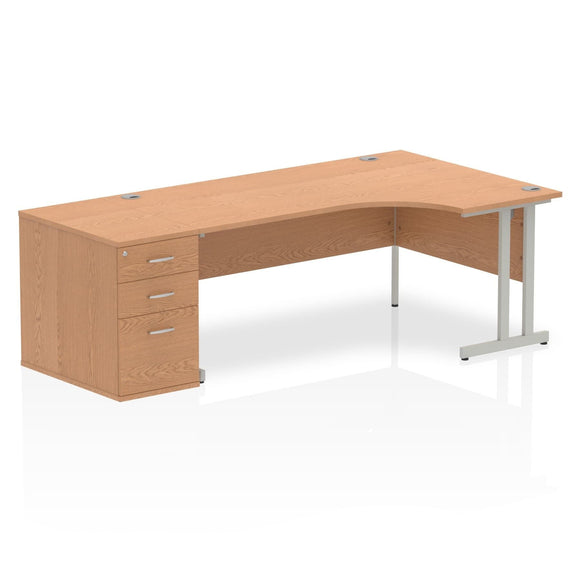 Impulse 1800mm Right Crescent Desk Oak Top Silver Cantilever Leg Workstation 800 Deep Desk High Pedestal Bundle