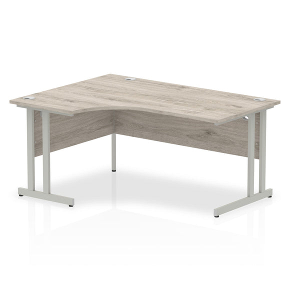Impulse 1600mm Left Crescent Desk Grey Oak Top Silver Cantilever Leg