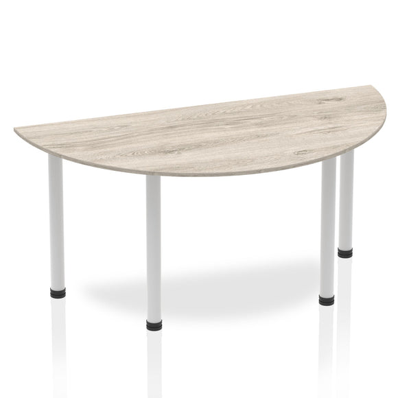 Impulse 1600mm Semi-Circle Table Grey Oak Top Silver Post Leg
