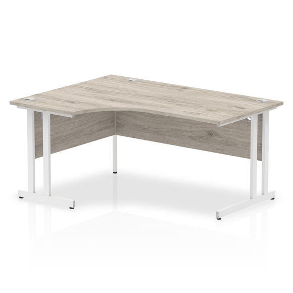 Impulse 1600mm Left Crescent Desk Grey Oak Top White Cantilever Leg