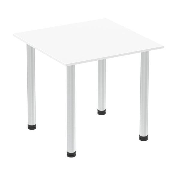 Impulse 800mm Square Table White Top Brushed Aluminium Post Leg