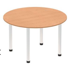 Impulse 1000mm Round Table Oak Top Chrome Post Leg
