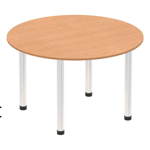 Impulse 1200mm Round Table Oak Top Chrome Post Leg