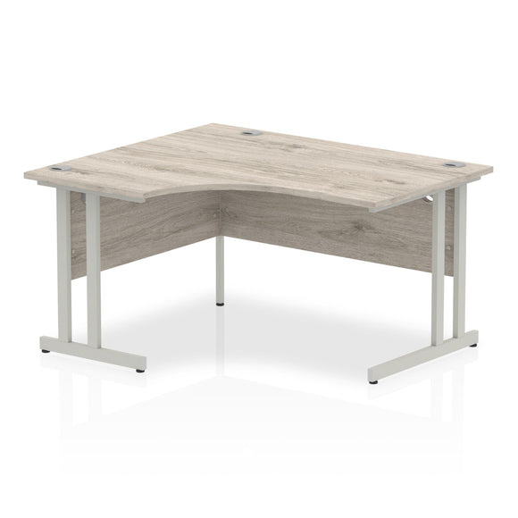 Impulse 1400mm Left Crescent Desk Grey Oak Top Silver Cantilever Leg