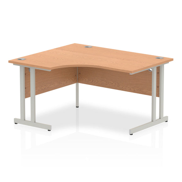 Impulse 1400mm Left Crescent Desk Oak Top Silver Cantilever Leg