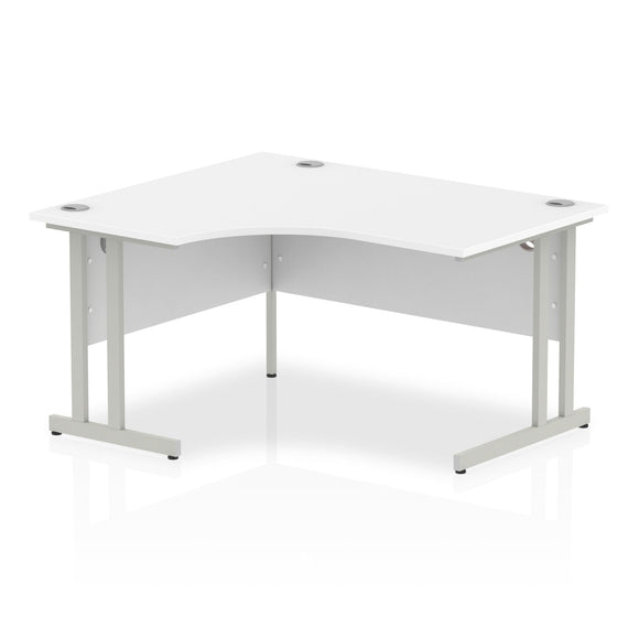 Impulse 1400mm Left Crescent Desk White Top Silver Cantilever Leg