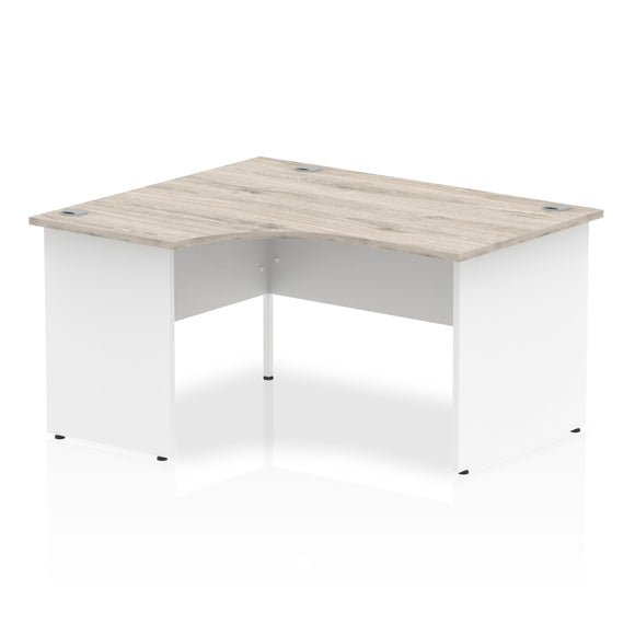 Impulse 1400mm Left Crescent Desk Grey Oak Top White Panel End Leg