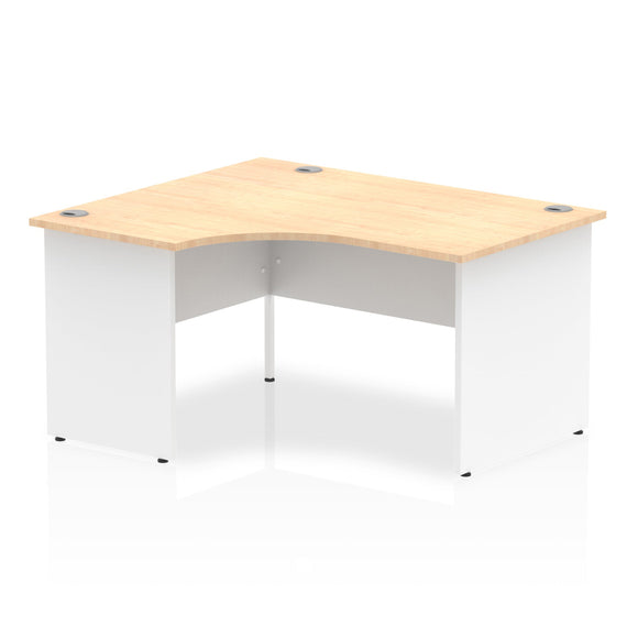 Impulse 1400mm Left Crescent Desk Maple Top White Panel End Leg