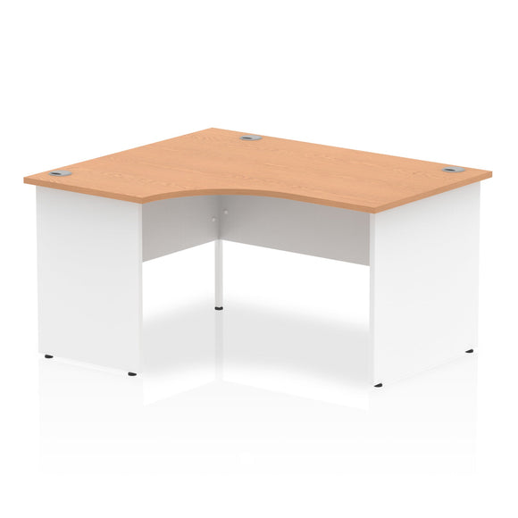 Impulse 1400mm Left Crescent Desk Oak Top White Panel End Leg