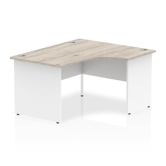Impulse 1400mm Right Crescent Desk Grey Oak Top White Panel End Leg