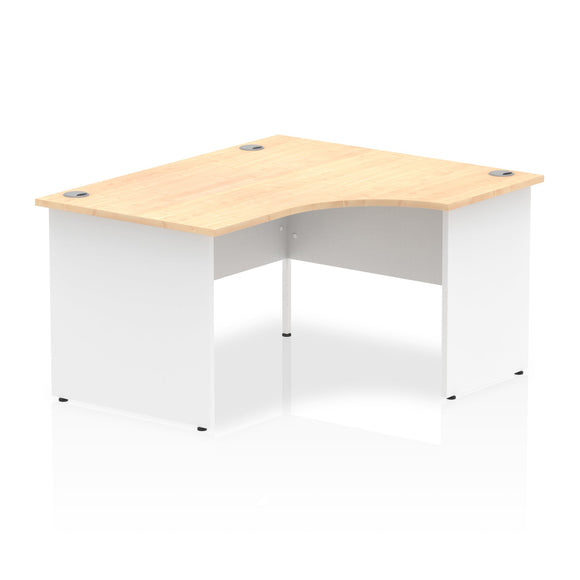 Impulse 1400mm Right Crescent Desk Maple Top White Panel End Leg