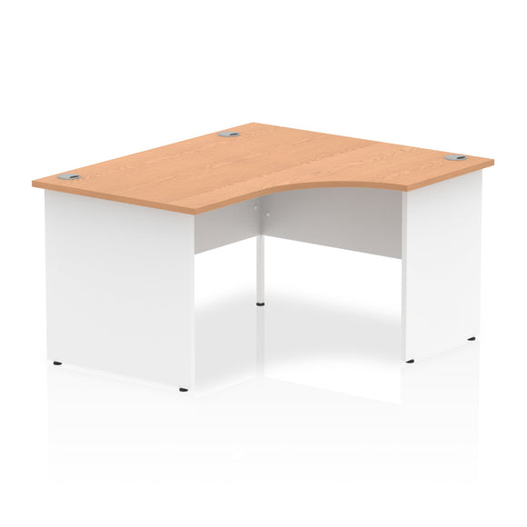 Impulse 1400mm Right Crescent Desk Oak Top White Panel End Leg