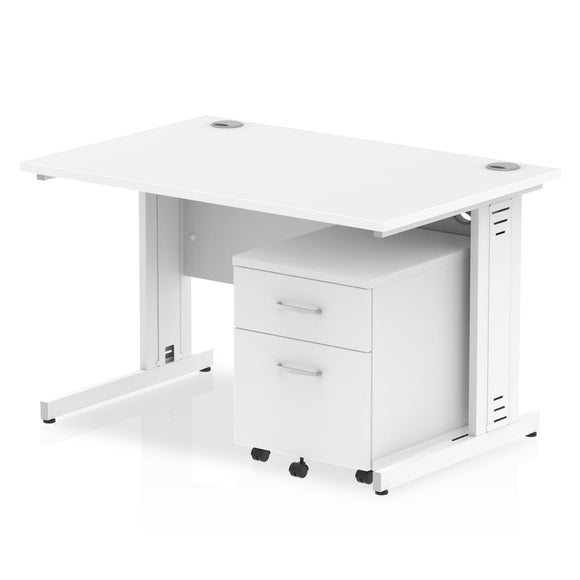 Impulse 1200 x 800mm Straight Desk White Top White Cable Managed Leg with 2 Drawer Mobile Pedestal Bundle
