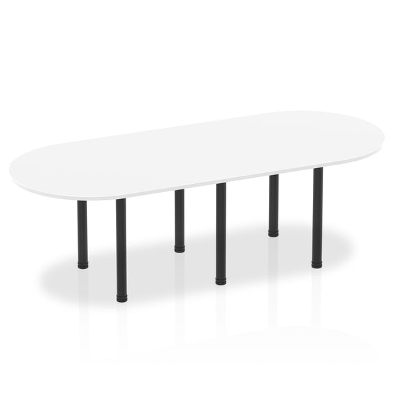 Impulse 2400mm Boardroom Table White Top Black Post Leg