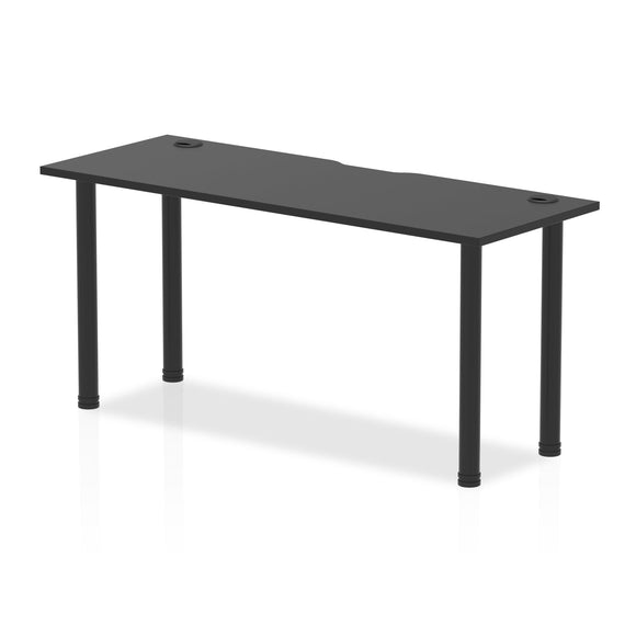 Impulse Black Series 1600 x 600mm Straight Table Black Top with Cable Ports Black Post Leg