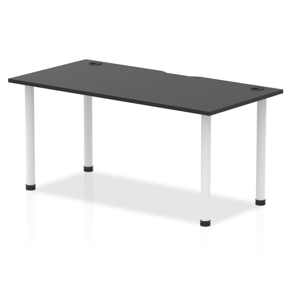 Impulse Black Series 1600 x 800mm Straight Table Black Top with Cable Ports White Leg