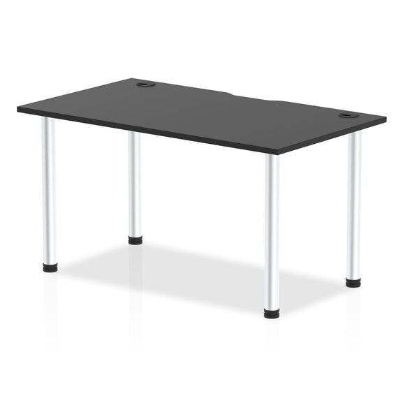 Impulse Black Series 1400 x 800mm Straight Table Black Top with Cable Ports Aluminium Leg