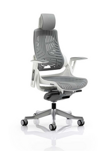 Zure Executive Chair White Shell Elastomer Gel Grey With Arms And Headrest
