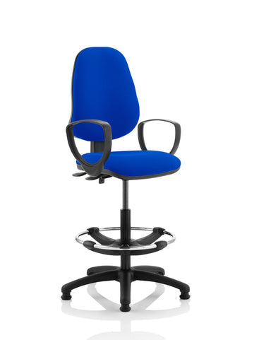 Eclipse Plus II Lever Task Operator Chair Stevia Blue Fully Bespoke Colour With Loop Arms With Hi Rise Draughtsman Kit