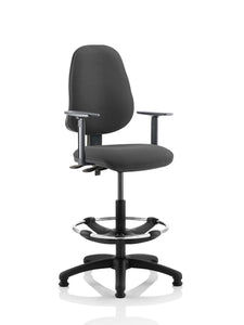 Eclipse Plus II Lever Task Operator Chair Charcoal With Height Adjustable Arms With Hi Rise Draughtsman Kit