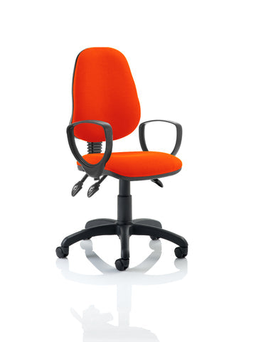 Eclipse Plus III Lever Task Operator Chair Black Back Bespoke Seat With Loop Arms In Tabasco Orange