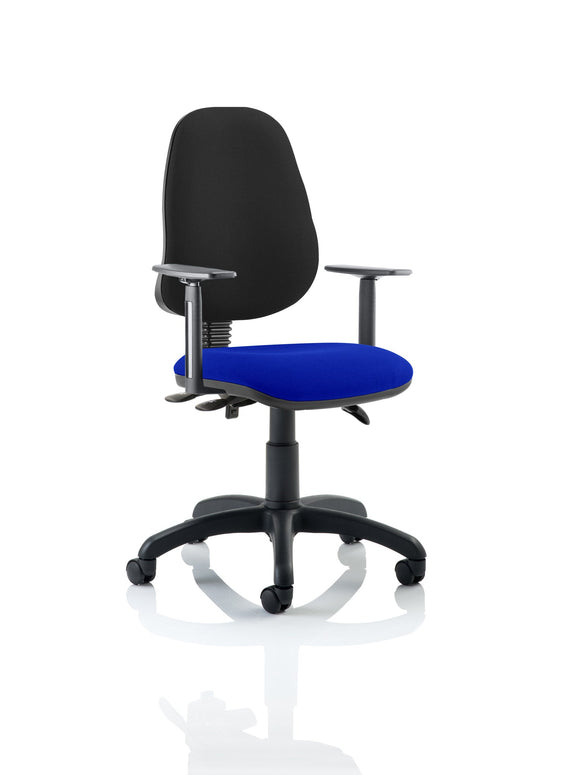 Eclipse Plus III Lever Task Operator Chair Black Back Bespoke Seat With Height Adjustable Arms In Stevia Blue