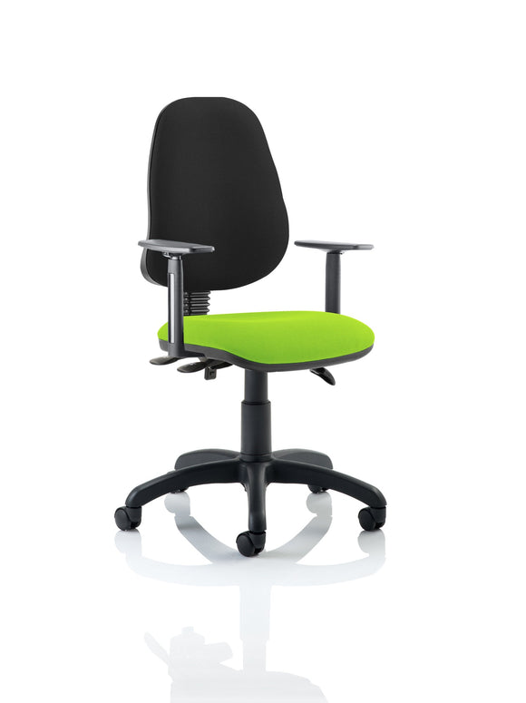 Eclipse Plus III Lever Task Operator Chair Black Back Bespoke Seat With Height Adjustable Arms In myrrh Green