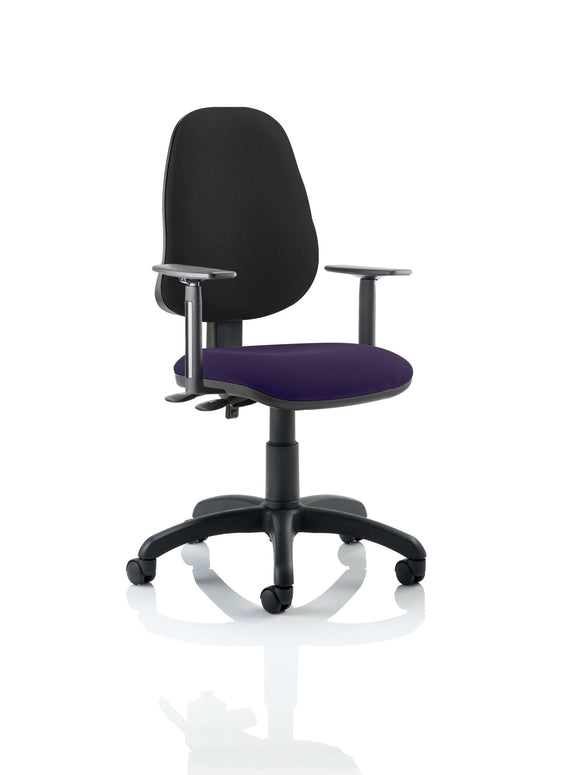 Eclipse Plus III Lever Task Operator Chair Black Back Bespoke Seat With Height Adjustable Arms In Tansy Purple