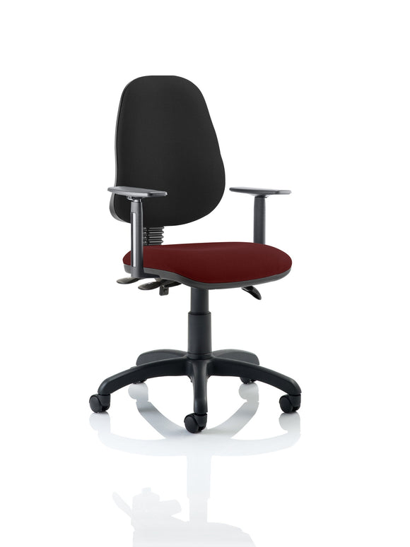 Eclipse Plus III Lever Task Operator Chair Black Back Bespoke Seat With Height Adjustable Arms In ginseng Chilli
