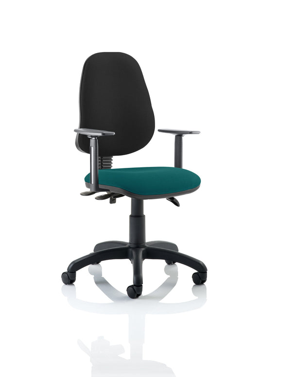 Eclipse Plus III Lever Task Operator Chair Black Back Bespoke Seat With Height Adjustable Arms In Maringa Teal