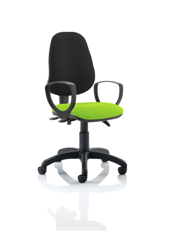 Eclipse Plus III Lever Task Operator Chair Black Back Bespoke Seat With Loop Arms In myrrh Green