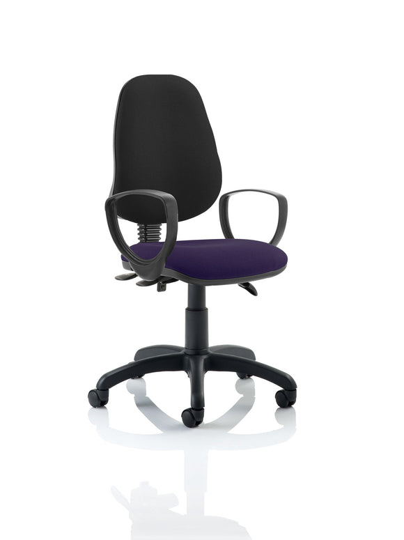 Eclipse Plus III Lever Task Operator Chair Black Back Bespoke Seat With Loop Arms In Tansy Purple