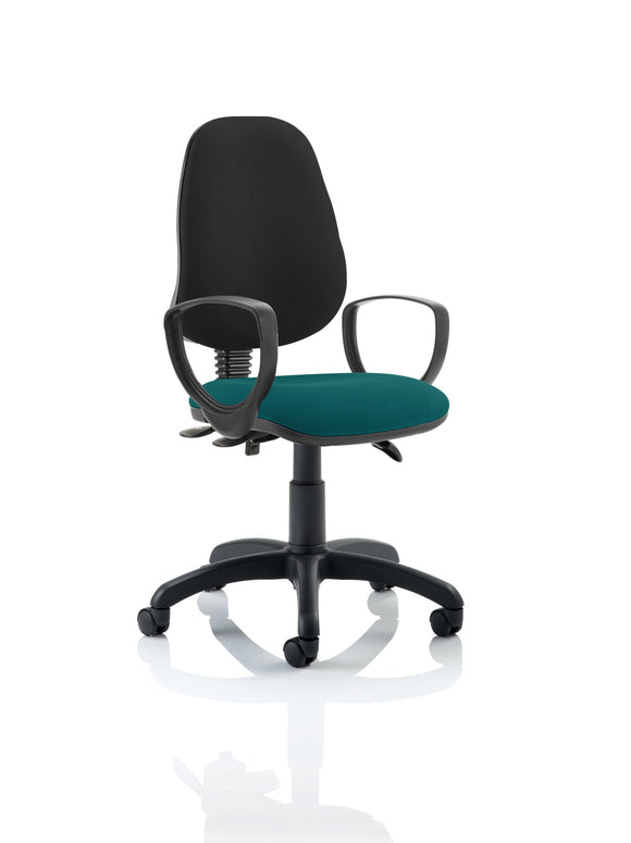 Eclipse Plus III Lever Task Operator Chair Black Back Bespoke Seat With Loop Arms In Maringa Teal