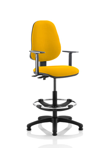 Eclipse Plus II Lever Task Operator Chair Senna Yellow Fully Bespoke Colour With Hi Rise Draughtsman Kit