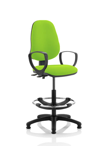 Eclipse Plus II Lever Task Operator Chair myrrh Green Fully Bespoke Colour With Loop Arms With Hi Rise Draughtsman Kit
