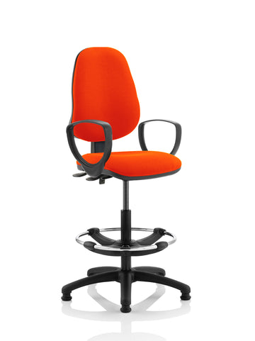 Eclipse Plus II Lever Task Operator Chair Tabasco Orange Fully Bespoke Colour With Loop Arms With Hi Rise Draughtsman Kit