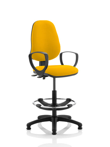 Eclipse Plus II Lever Task Operator Chair Senna Yellow Fully Bespoke Colour With Loop Arms With Hi Rise Draughtsman Kit