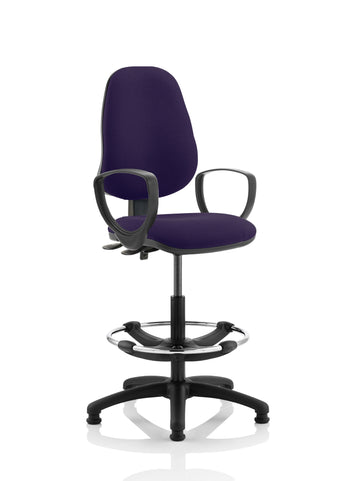 Eclipse Plus II Lever Task Operator Chair Tansy Purple Fully Bespoke Colour With Height Adjustable Arms With Hi Rise Draughtsman Kit