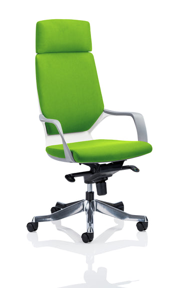 Xenon Executive White Shell High Back With Headrest Fully Bespoke Colour myrrh Green