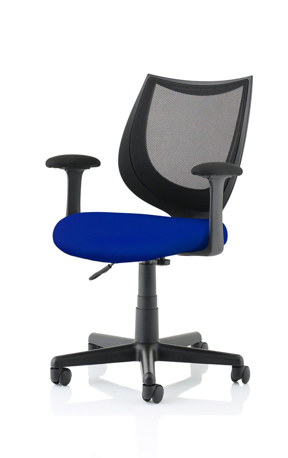 Camden Black Mesh Chair in Bespoke Seat Stevia Blue