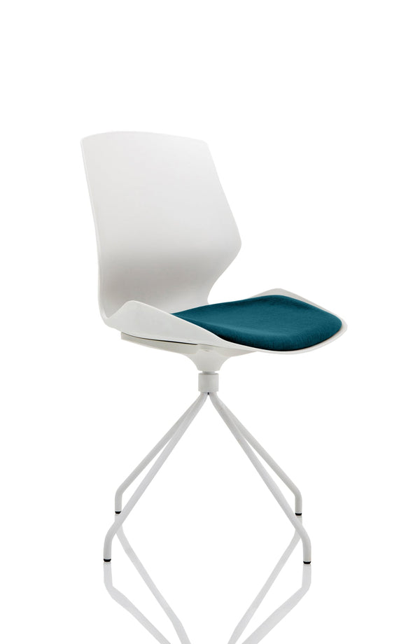 Florence Spindle White Frame Visitor Chair in Bespoke Seat Maringa Teal