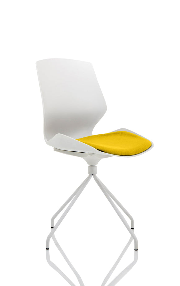 Florence Spindle White Frame Visitor Chair in Bespoke Seat Senna Yellow