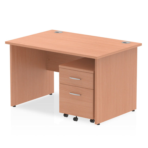 Impulse 1200 x 800mm Straight Desk Oak Top Panel End Leg with 3 Drawer Mobile Pedestal Bundle