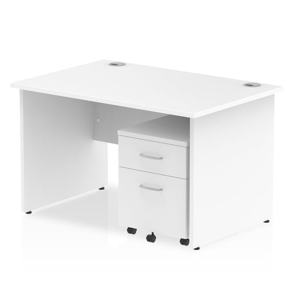 Impulse 1200 x 800mm Straight Desk White Top Panel End Leg with 2 Drawer Mobile Pedestal Bundle