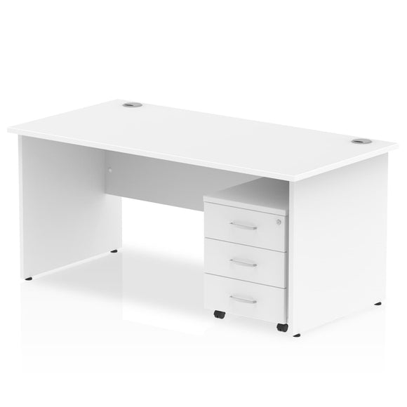Impulse 1200 x 800mm Straight Desk White Top Panel End Leg with 3 Drawer Mobile Pedestal Bundle