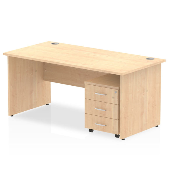 Impulse 1600 x 800mm Straight Desk Maple Top Panel End Leg with 3 Drawer Mobile Pedestal